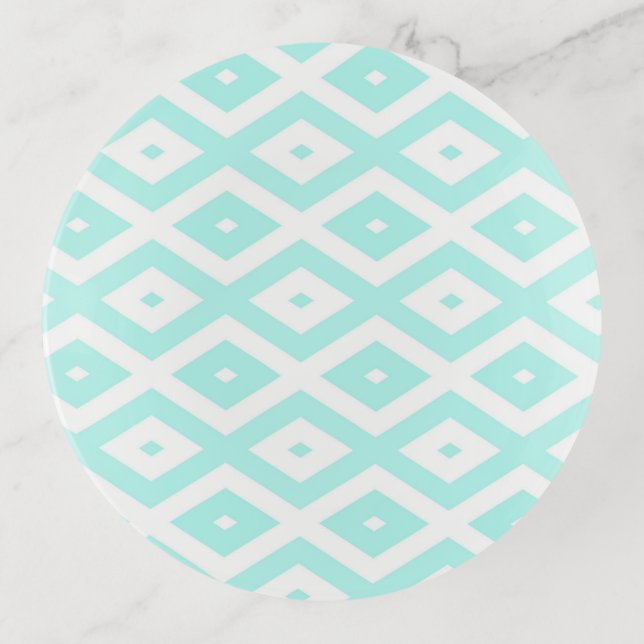 Turquoise and white diamond pattern trinket tray (Front)