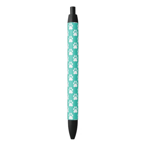 Turquoise And White Dog Paws Pattern Black Ink Pen