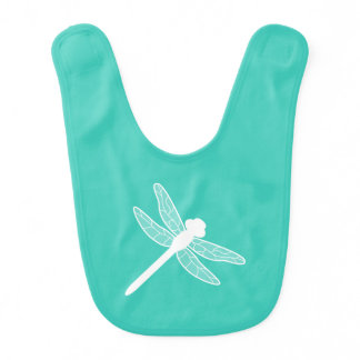 Turquoise And White Dragonfly Silhouette Baby Bib