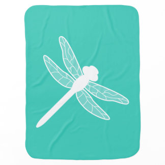 Turquoise And White Dragonfly Silhouette Receiving Blanket