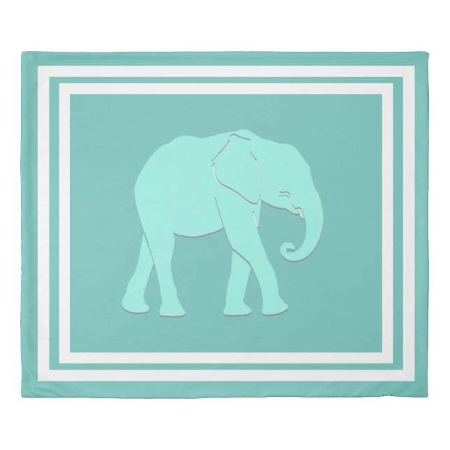 Turquoise and White Elephant Duvet Cover (Front)
