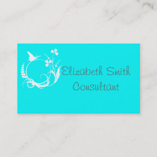 Turquoise and White Floral Butterfly Business Card