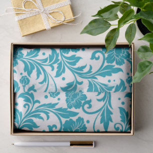 Turquoise and White Floral Damask Pattern Tissue Paper