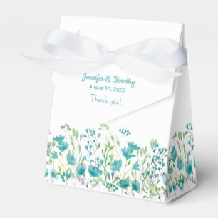 Turquoise And White Floral Personalized Wedding Favor Boxes