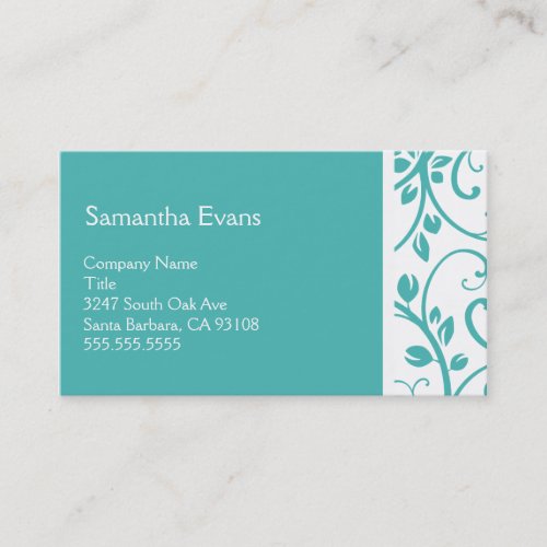 Turquoise and White Floral Vine Business Card