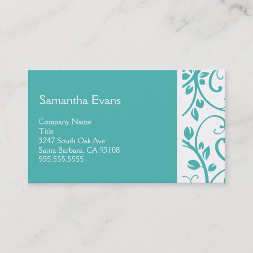 Customizable Turquoise and White Floral Vine Business Card