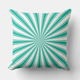 Turquoise and White Funky Sun Rays Retro Stripes Throw Pillow