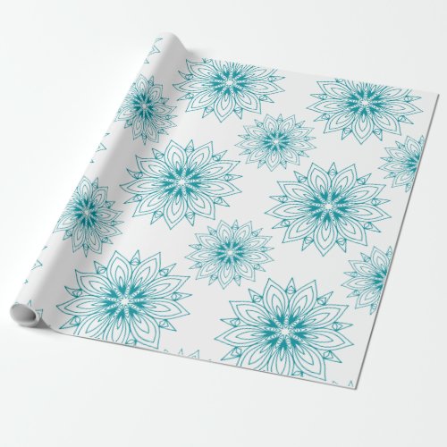 Turquoise and white geometric mandala pattern wrapping paper
