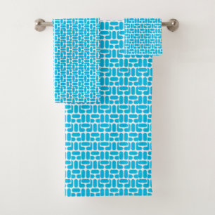 turquoise and white geometric pattern bath towel set