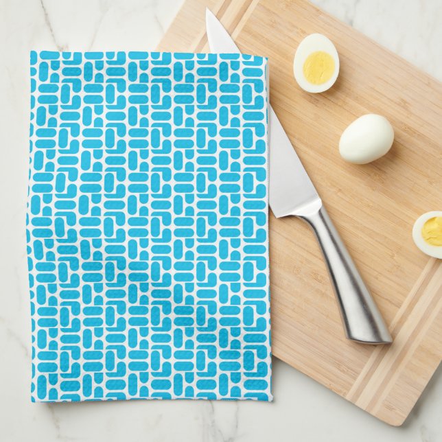turquoise and white geometric pattern kitchen towel (Quarter Fold)