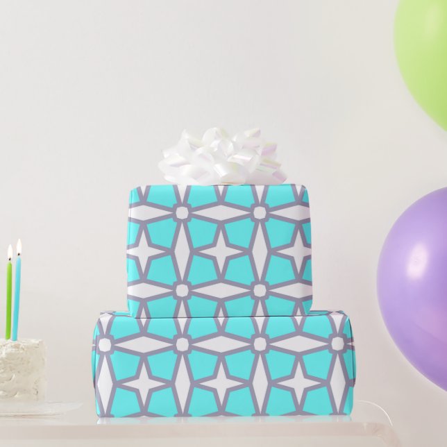 Turquoise and White Geometric Pattern Wrapping Paper (Party Gifts)