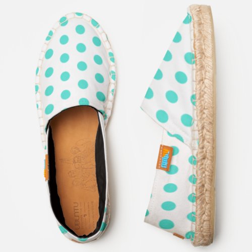 Turquoise and White Geometric Polka Dots Espadrilles