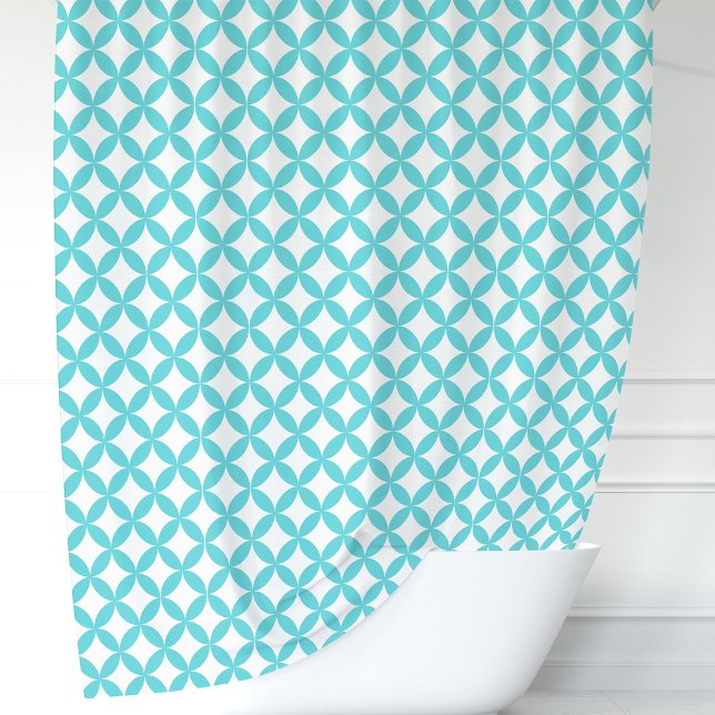 Turquoise and White Geometric Shower Curtain (Creator Uploaded)