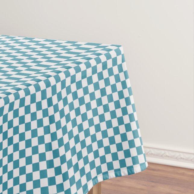 Turquoise And White Gingham Checkered Tablecloth (In Situ)