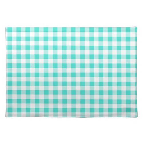 Turquoise and White Gingham Checks Pattern Placemat