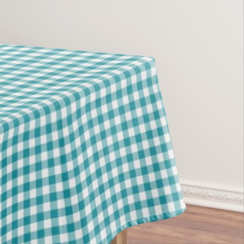 Turquoise and White Gingham Tablecloth