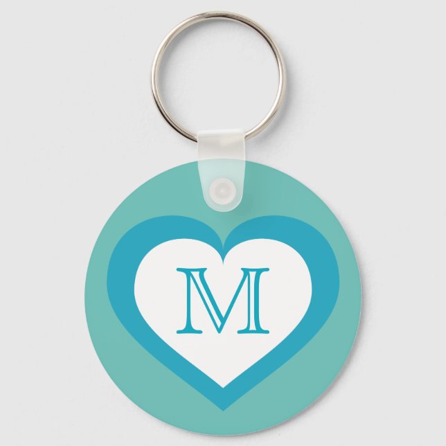 Turquoise and White Heart Monogram Keychain (Front)