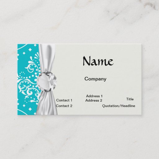 Customizable turquoise and white henna style damask business card template