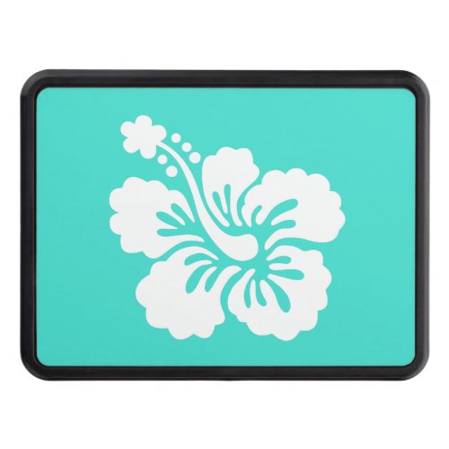 Turquoise and White Hibiscus Trailer Hitch Cover