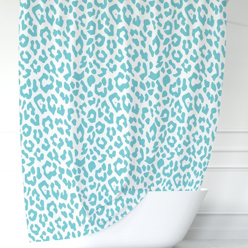 Turquoise And White Leopard Shower Curtain