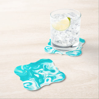 Turquoise and White Marble Abstract Choose Shape Paper Coaster