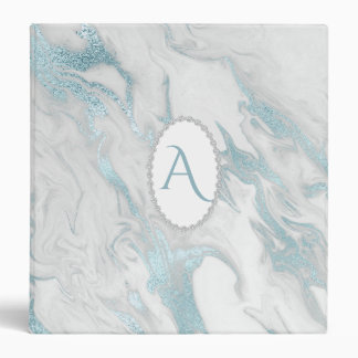 Turquoise and White Marbled Monogrammed Binder