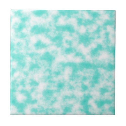 Turquoise and White Marbled Mottled Swirls Clouds Ceramic Tile