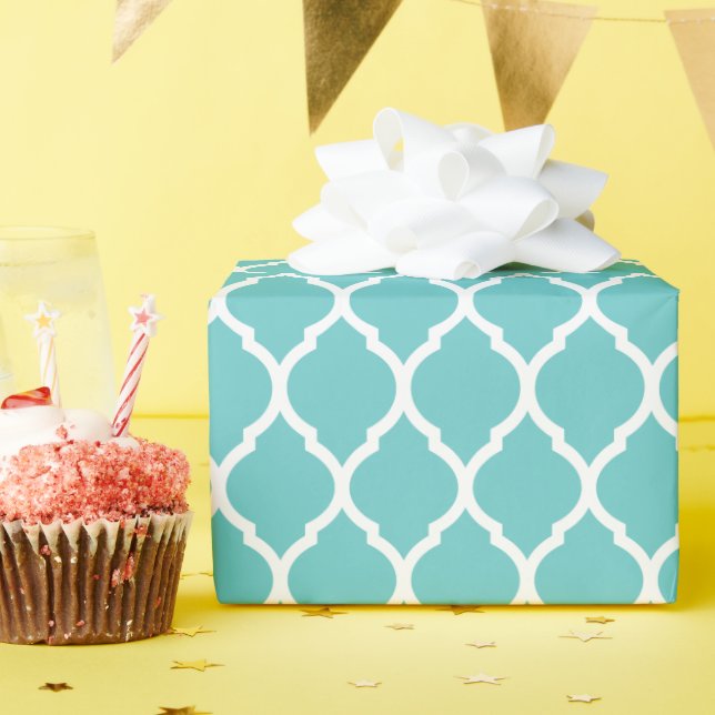 Turquoise and White Moroccan Quatrefoil Wrapping Paper (Birthday Party)