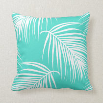 Turquoise and White Palm Tropical Throw Pillow