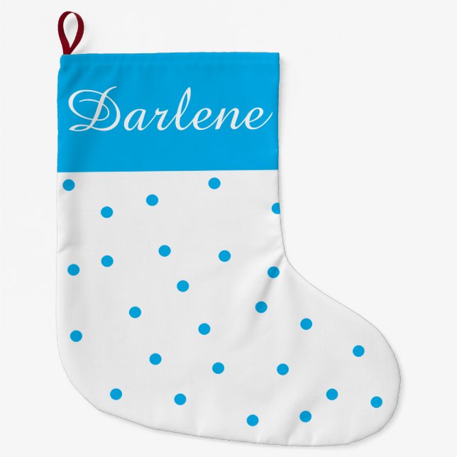 Turquoise and White Polka Dot Large Christmas Stocking (Front)