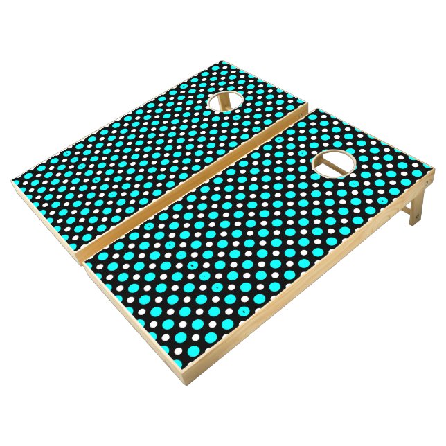turquoise and White Polka Dot Pattern Cornhole Set (Angled)