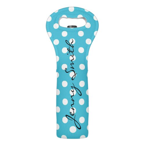 Turquoise and White Polka Dot Wine Bag