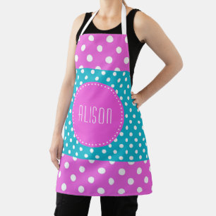 Turquoise and white polka dots with pink monogram apron