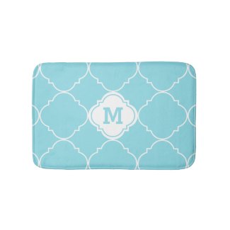 Turquoise and White Quatrefoil Pattern Monogrammed Bath Mat