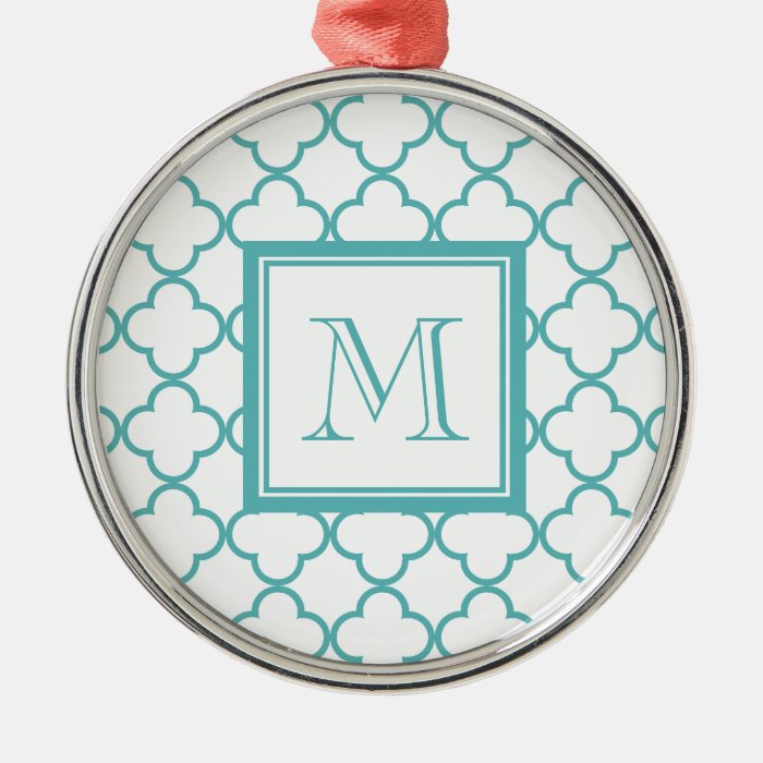 Turquoise and White Quatrefoil  Your Monogram Ornaments