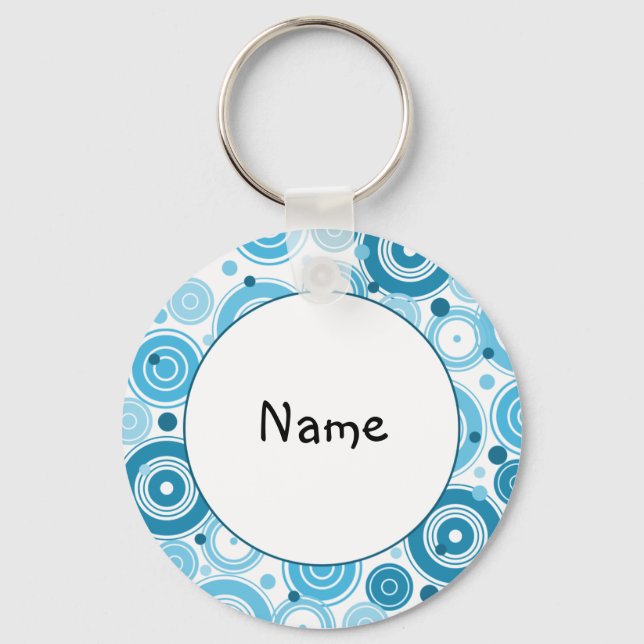 turquoise and white retro design keychain (Front)