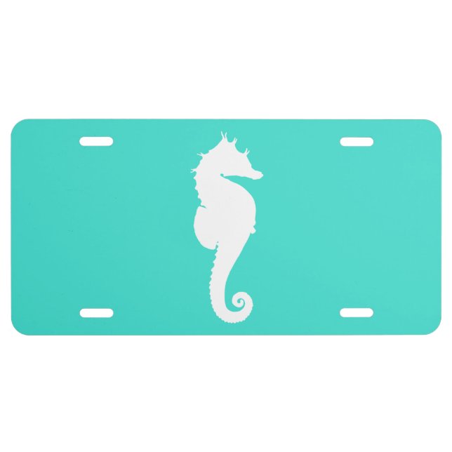 Turquoise and White Seahorse License Plate (Front)