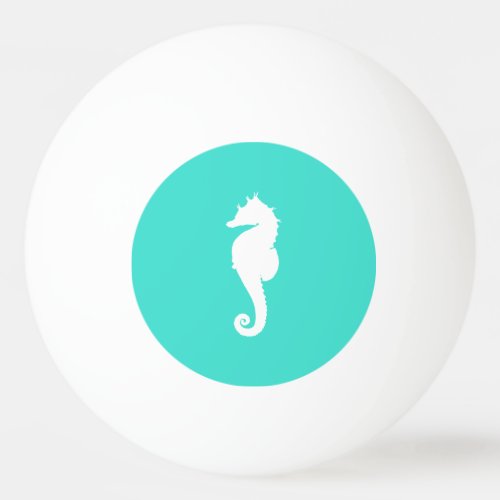 Turquoise and White Seahorse Ping Pong Ball