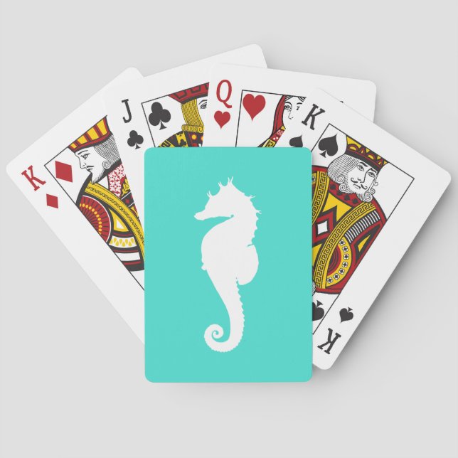 Turquoise and White Seahorse Poker Cards (Back)