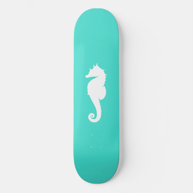 Turquoise and White Seahorse Skateboard Deck (Front)