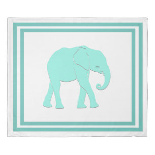 Turquoise and White Silhouette Elephant Duvet Cover