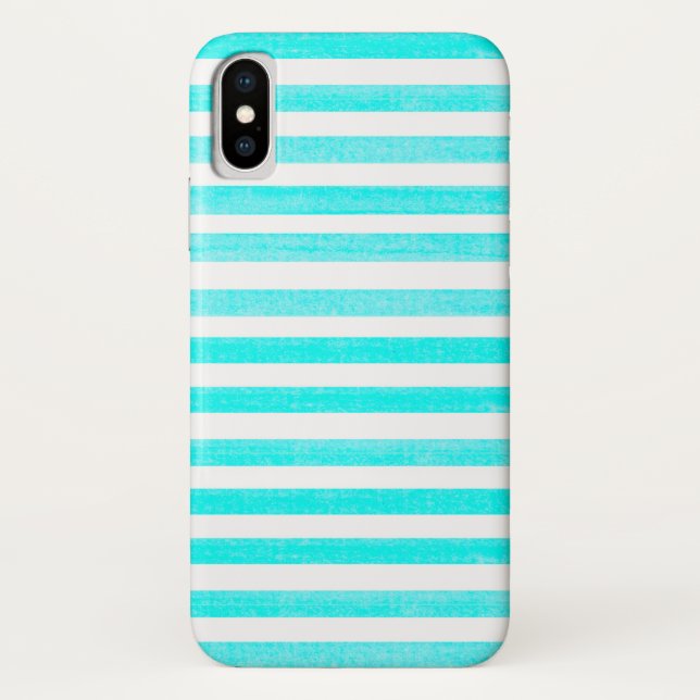 Turquoise and White Stripe iPhone X Case (Back)