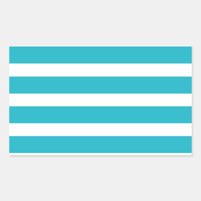 Turquoise and White Stripe Nautical Summer Rectangular Sticker (Front)