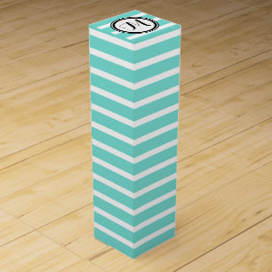 Turquoise and White Stripes Pattern Monogram Wine Gift Box