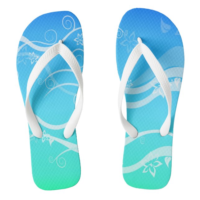 Turquoise and White Swirls Flip Flops (Footbed)