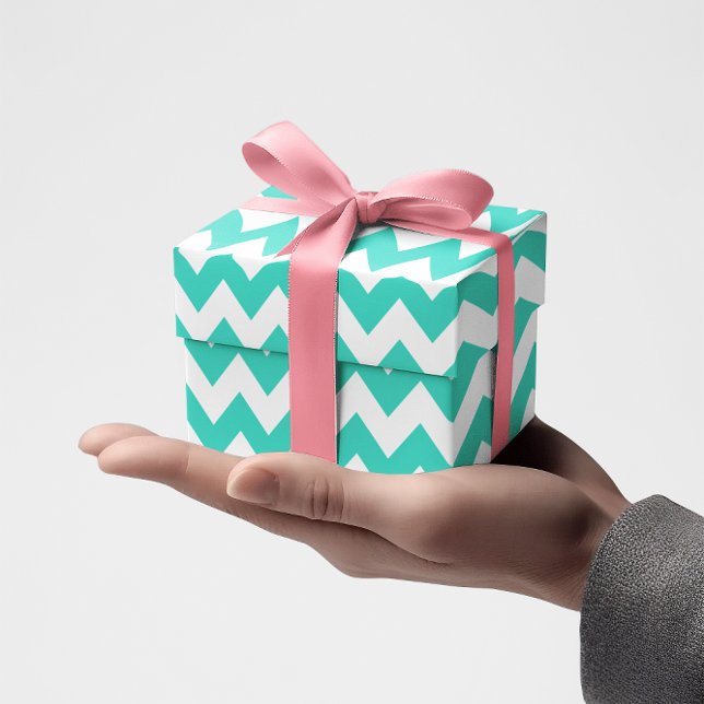 Turquoise and White Tiny Zigzag Wrapping Paper (Turquoise Chevron)