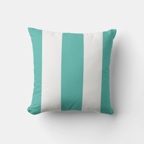 Turquoise and White Vertical Cabana Stripes Outdoor Pillow