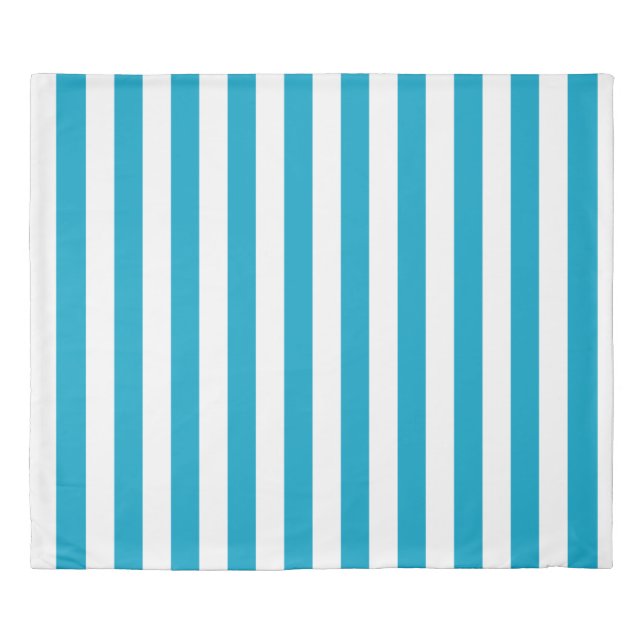 Turquoise and White Vertical Stripes Duvet Cover (Front)