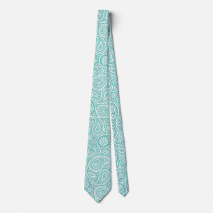 Turquoise and white vintage paisley pattern neck tie