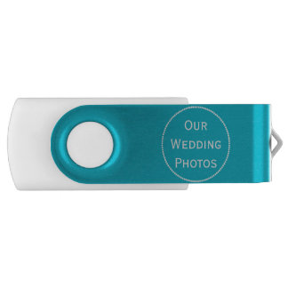 Turquoise and White Wedding Swivel USB Drive